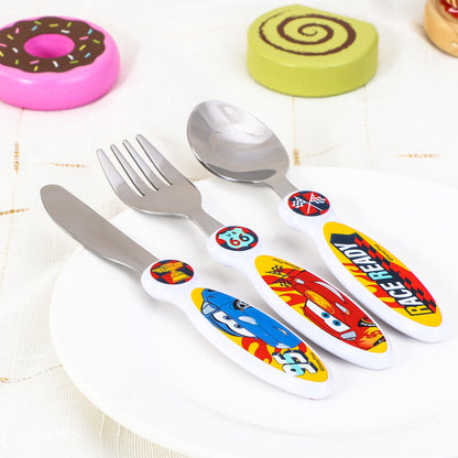 Cars Kids 6 Piece Reusable Dinner Set - Plate/Bowl/Cup/Knife/Fork/Spoon - Childrens Dinnerware Tableware Cutlery Set