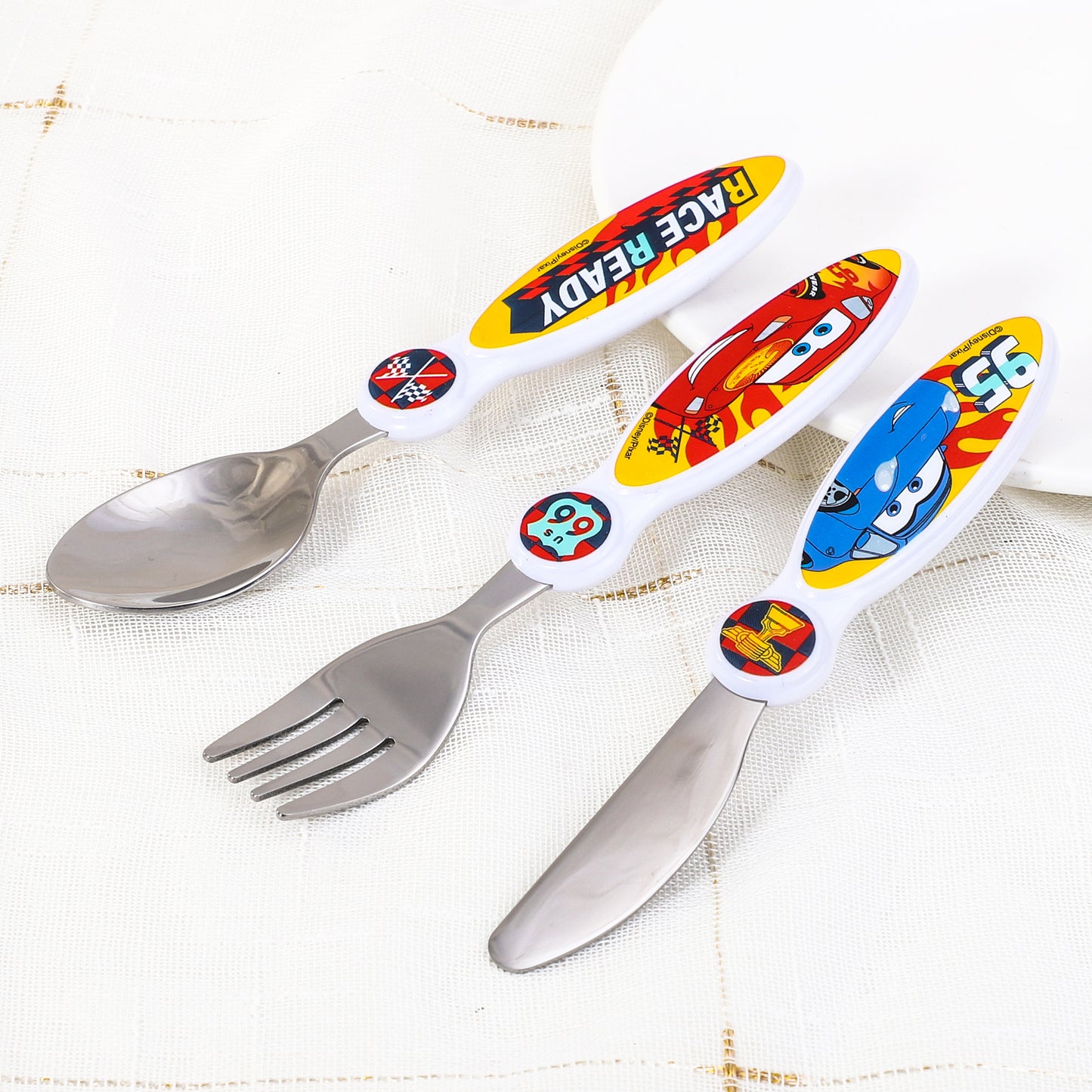 Cars Kids 6 Piece Reusable Dinner Set - Plate/Bowl/Cup/Knife/Fork/Spoon - Childrens Dinnerware Tableware Cutlery Set