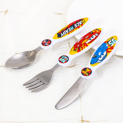 Cars Kids 6 Piece Reusable Dinner Set - Plate/Bowl/Cup/Knife/Fork/Spoon - Childrens Dinnerware Tableware Cutlery Set