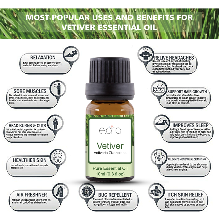 Elora Vetiver Essential Oil 10ml - 100% Pure Natural Oils for Diffuser