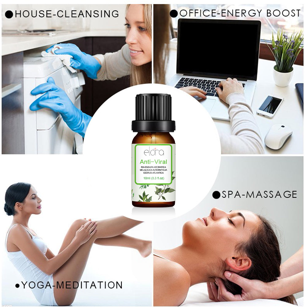 Elora 10ml Essential Oil - 100% Pure Natural Essential Oils for Diffuser, Humidifier, Aromatherapy, Sleep and Relaxation (10ml, Anti Viral (Ravensara, Tea Tree & Cedarwood Blend))