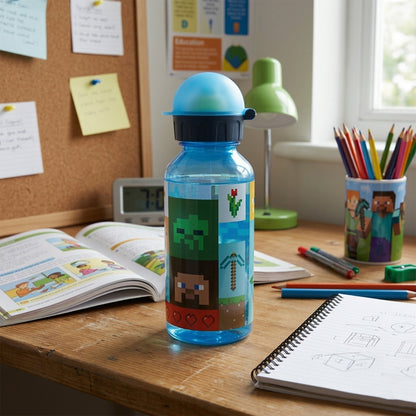 Minecraft 370ml Water Bottle for Kids School Drinks Bottle Made of Durable Material Reusable BPA Free