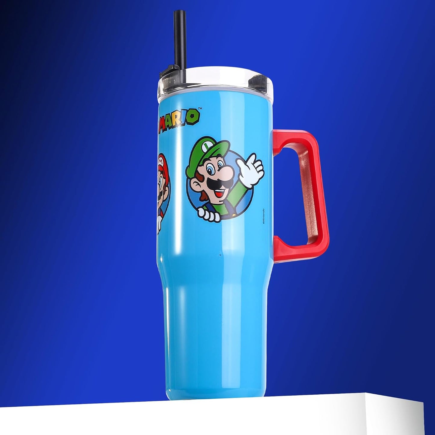 Super Mario 940mL/33oz Double Walled Vacuum Insulated Stainless Steel Tumbler Cup with Handle and Straw