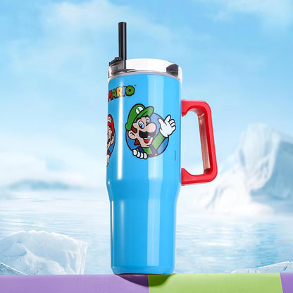 Super Mario 940mL/33oz Double Walled Vacuum Insulated Stainless Steel Tumbler Cup with Handle and Straw