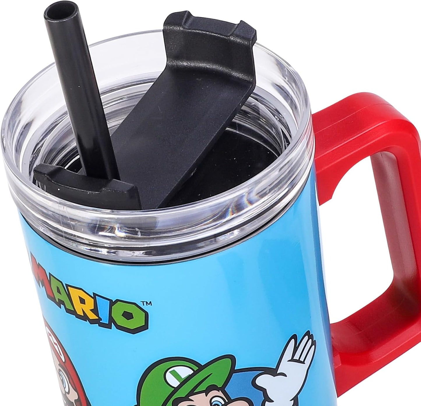Super Mario 940mL/33oz Double Walled Vacuum Insulated Stainless Steel Tumbler Cup with Handle and Straw