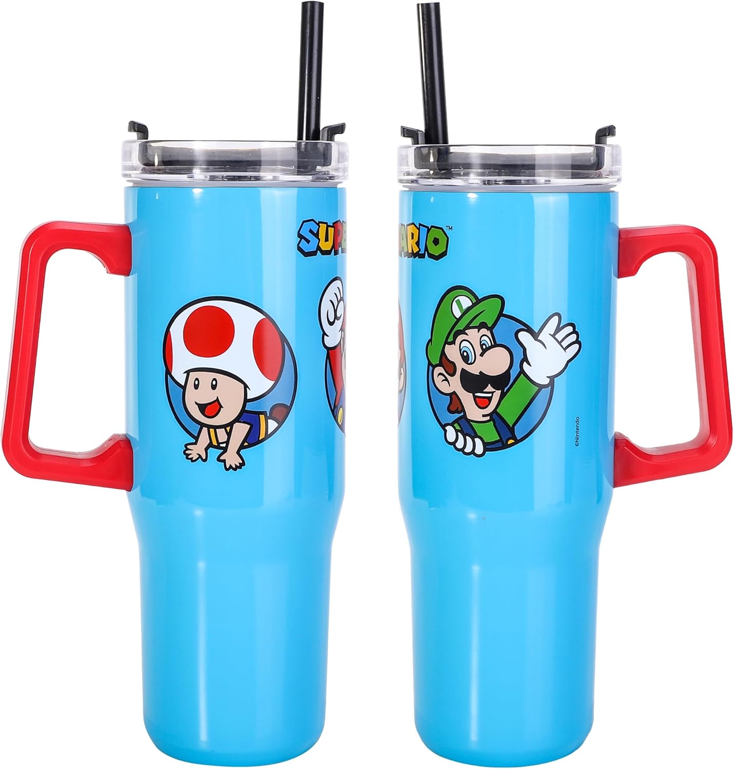 Super Mario 940mL/33oz Double Walled Vacuum Insulated Stainless Steel Tumbler Cup with Handle and Straw