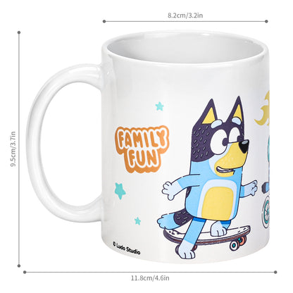 Bluey Family Fun 11oz Ceramic Mug, Bingo & Bandit Bike Ride 325ml Coffee Cup, Dishwasher & Microwave Safe, Officially Licensed Gift for Kids & Adults