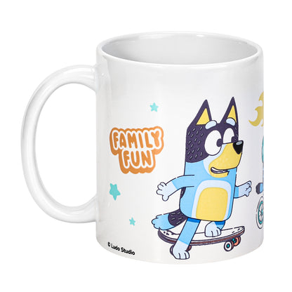 Bluey Family Fun 11oz Ceramic Mug, Bingo & Bandit Bike Ride 325ml Coffee Cup, Dishwasher & Microwave Safe, Officially Licensed Gift for Kids & Adults