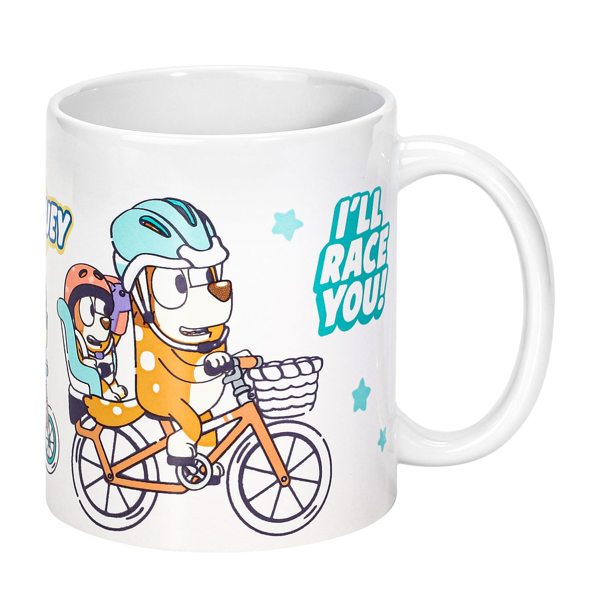 Bluey Family Fun 11oz Ceramic Mug, Bingo & Bandit Bike Ride 325ml Coffee Cup, Dishwasher & Microwave Safe, Officially Licensed Gift for Kids & Adults