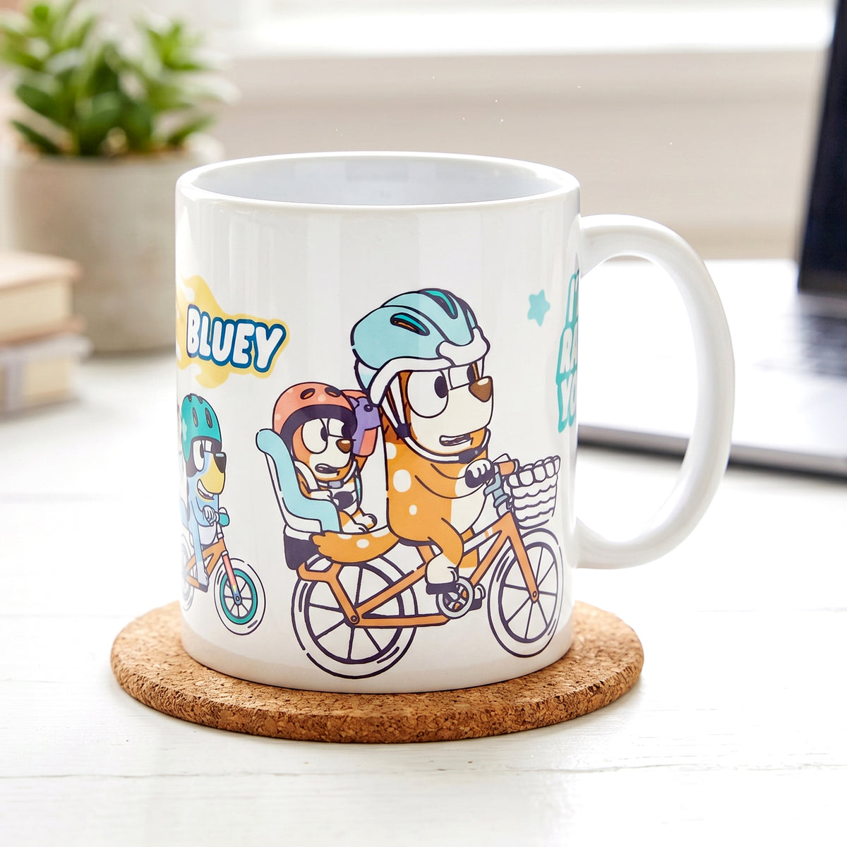 Bluey Family Fun 11oz Ceramic Mug, Bingo & Bandit Bike Ride 325ml Coffee Cup, Dishwasher & Microwave Safe, Officially Licensed Gift for Kids & Adults