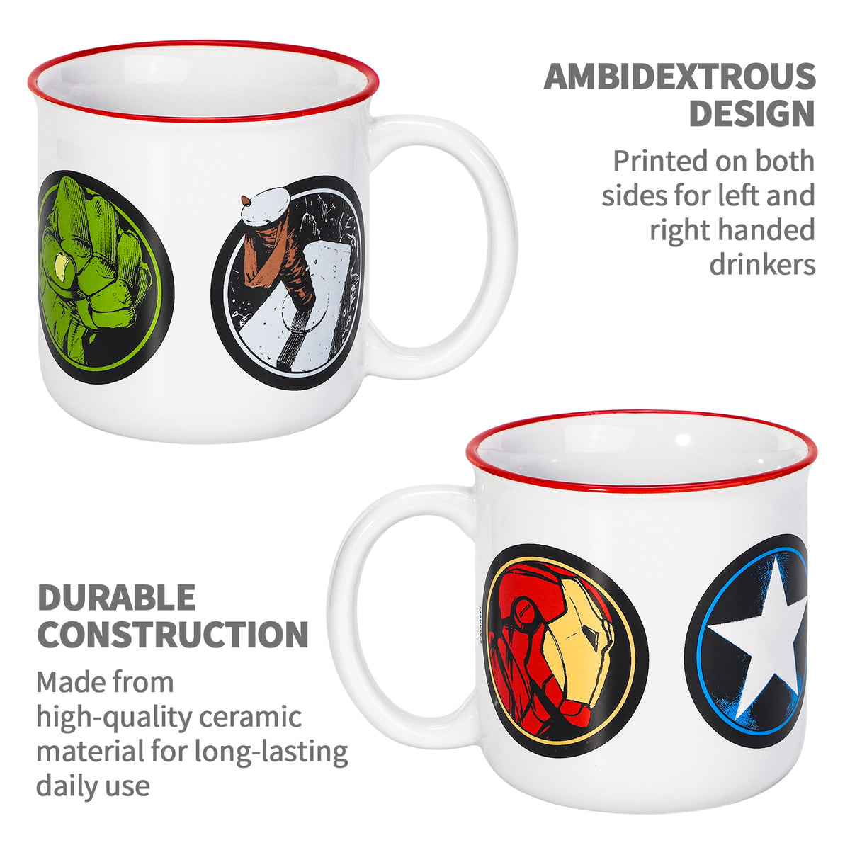 Marvel Avengers 14oz Ceramic Mug – Hulk, Thor, Iron Man & Captain America Icons 410ml Coffee Cup, Dishwasher & Microwave Safe, Officially Licensed Gift for Kids & Adults