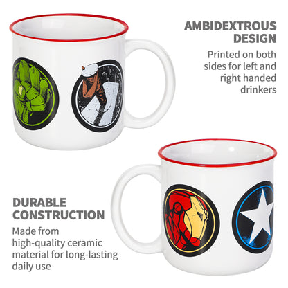 Marvel Avengers 14oz Ceramic Mug – Hulk, Thor, Iron Man & Captain America Icons 410ml Coffee Cup, Dishwasher & Microwave Safe, Officially Licensed Gift for Kids & Adults