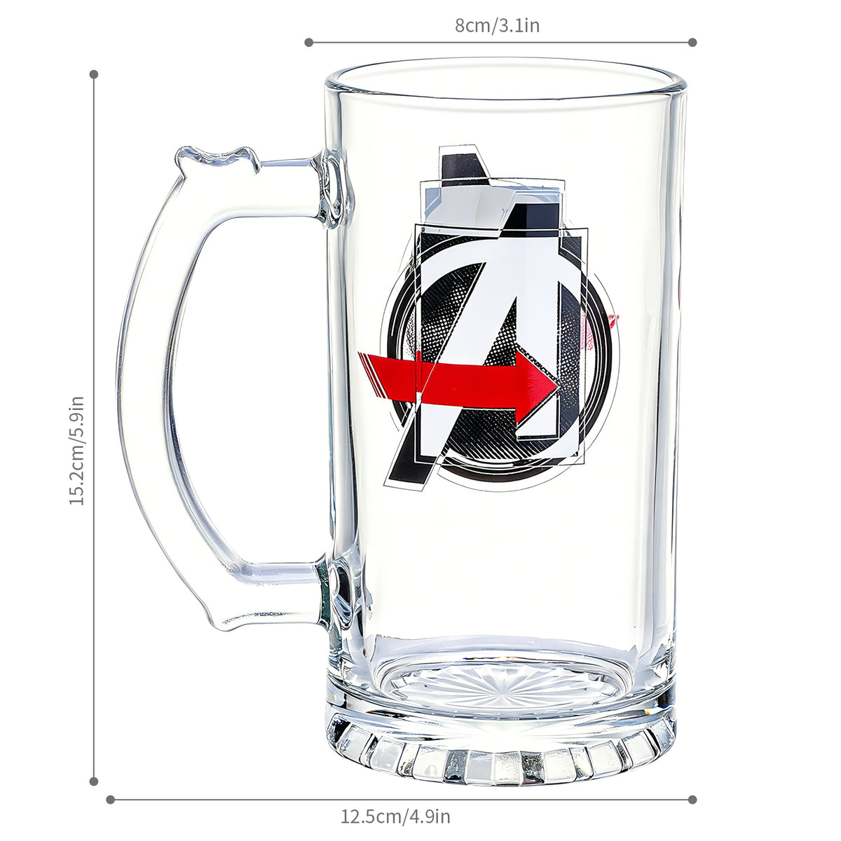 Marvel Avengers 500ml Glass Beer Mug, 16.9oz Tankard Stein with Handle, Officially Licensed Glassware