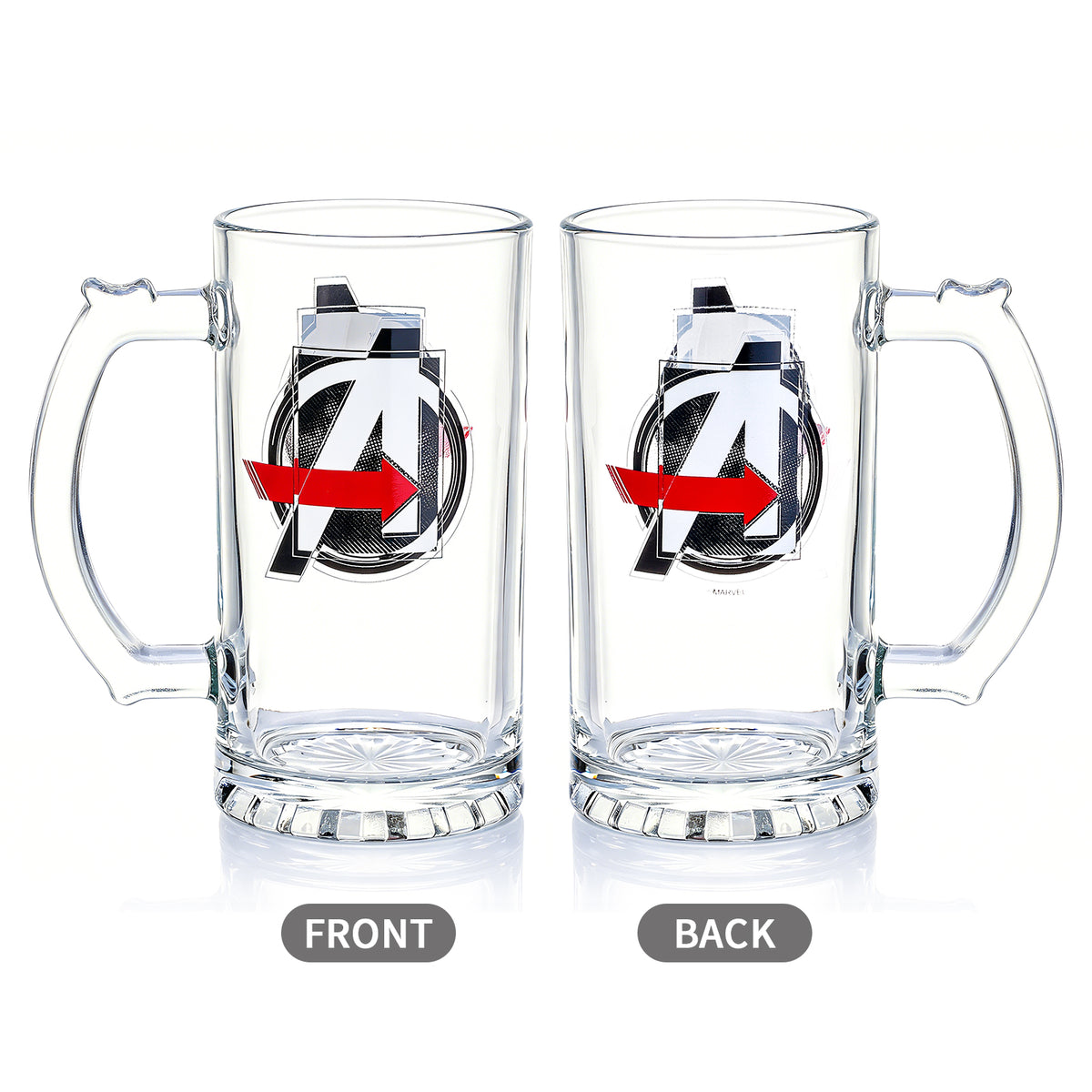 Marvel Avengers 500ml Glass Beer Mug, 16.9oz Tankard Stein with Handle, Officially Licensed Glassware