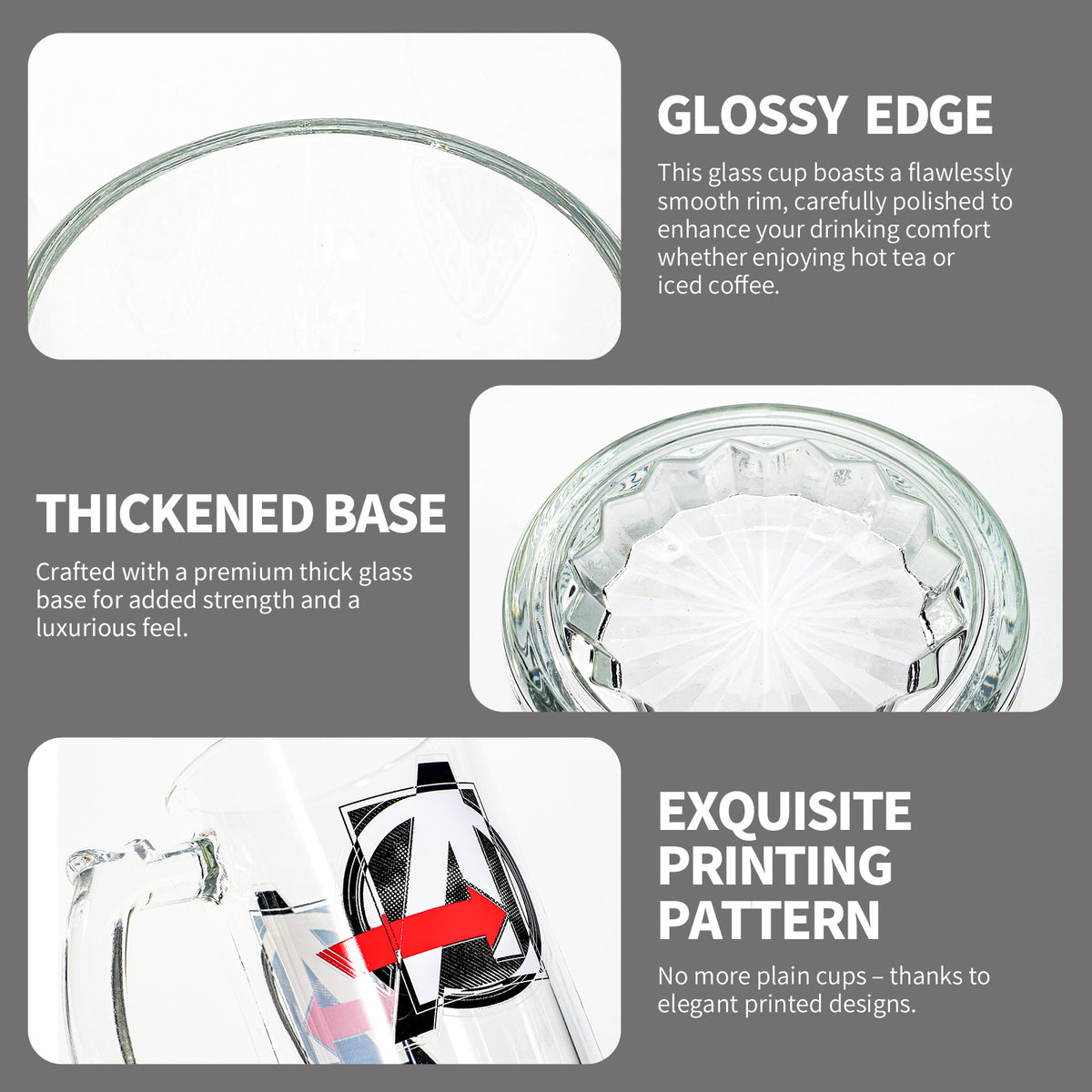Marvel Avengers 500ml Glass Beer Mug, 16.9oz Tankard Stein with Handle, Officially Licensed Glassware