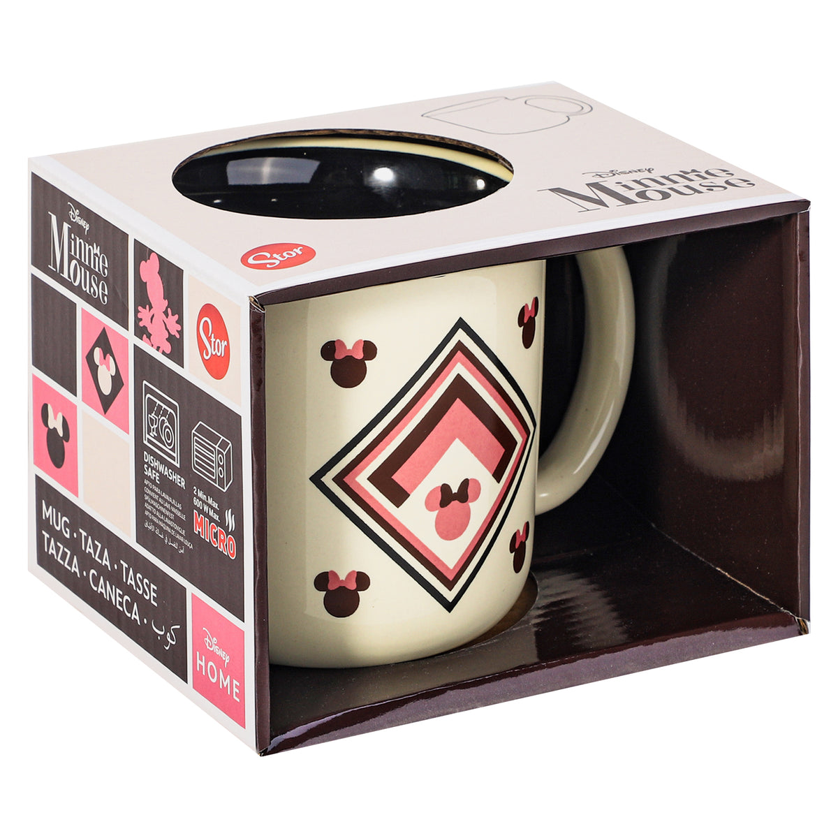 Disney Minnie Mouse 14oz Ceramic Mug Retro Vintage Sunburst Design 410ml Coffee Cup, Dishwasher & Microwave Safe, Officially Licensed Gift for Kids & Adults