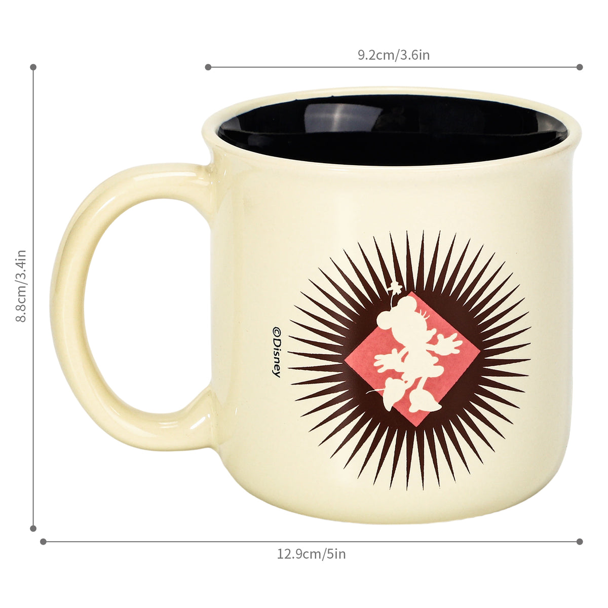 Disney Minnie Mouse 14oz Ceramic Mug Retro Vintage Sunburst Design 410ml Coffee Cup, Dishwasher & Microwave Safe, Officially Licensed Gift for Kids & Adults