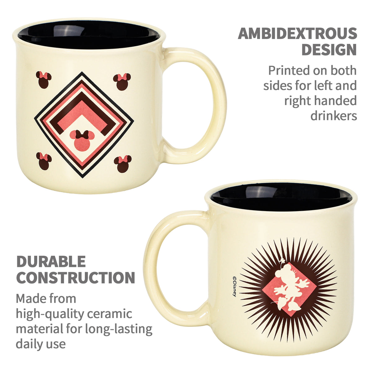 Disney Minnie Mouse 14oz Ceramic Mug Retro Vintage Sunburst Design 410ml Coffee Cup, Dishwasher & Microwave Safe, Officially Licensed Gift for Kids & Adults