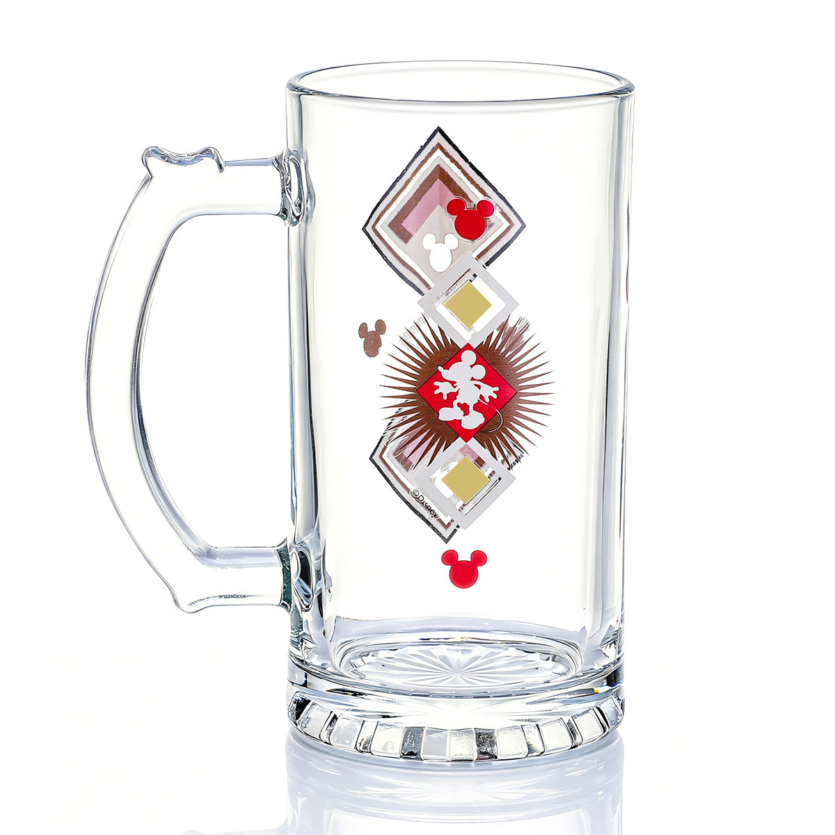 Disney Mickey Mouse 500ml Glass Beer Mug, 16.9oz Retro Geometric Tankard Stein with Handle, Officially Licensed Glassware