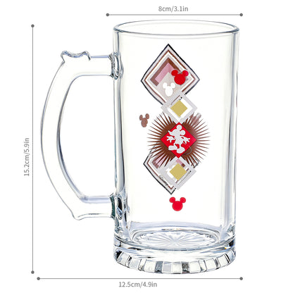 Disney Mickey Mouse 500ml Glass Beer Mug, 16.9oz Retro Geometric Tankard Stein with Handle, Officially Licensed Glassware