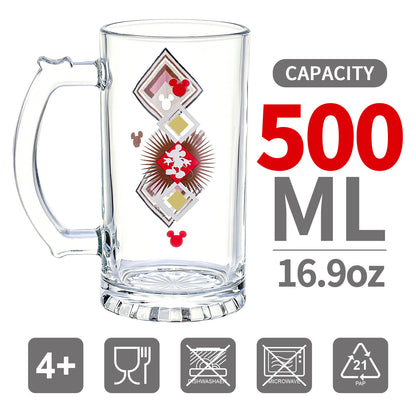 Disney Mickey Mouse 500ml Glass Beer Mug, 16.9oz Retro Geometric Tankard Stein with Handle, Officially Licensed Glassware