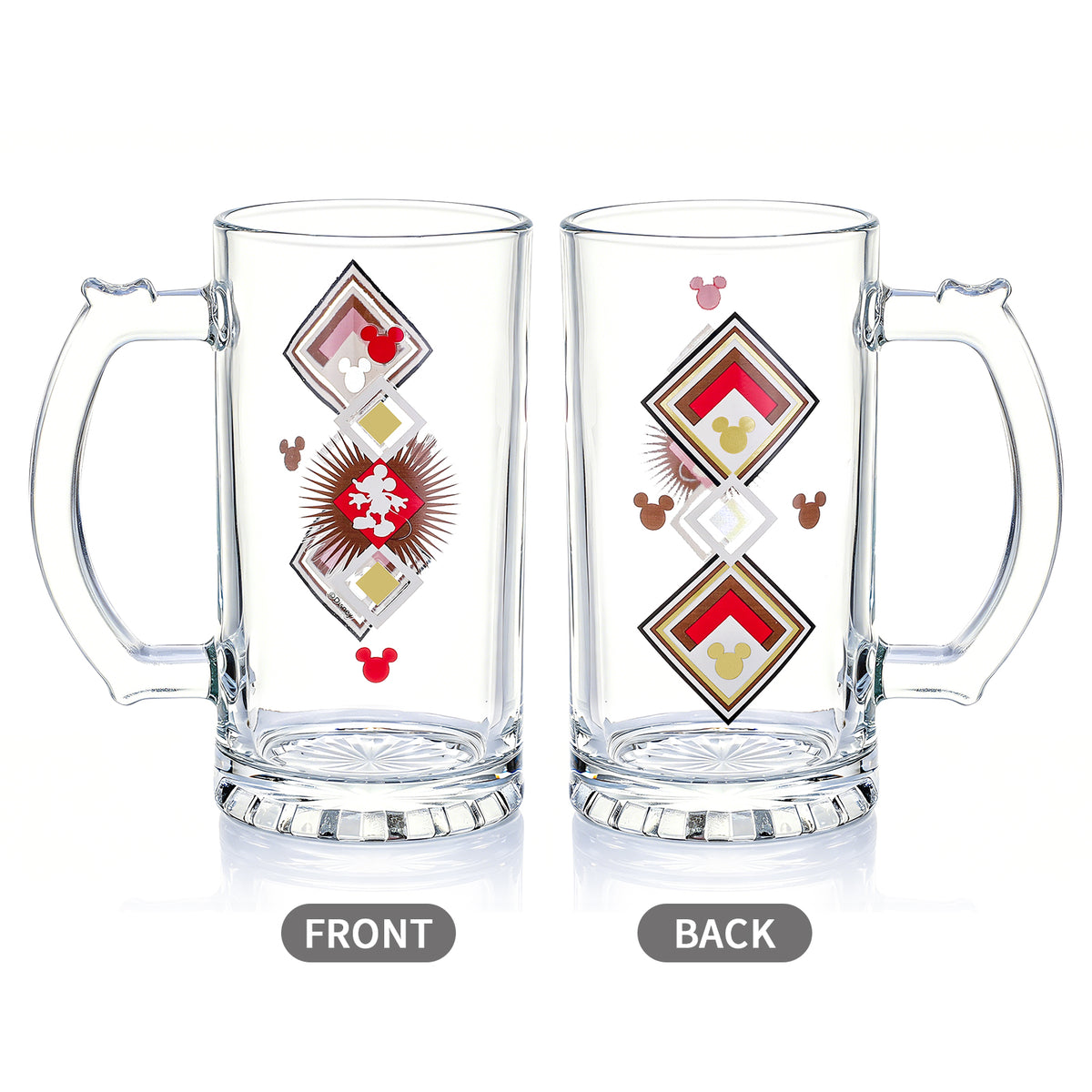 Disney Mickey Mouse 500ml Glass Beer Mug, 16.9oz Retro Geometric Tankard Stein with Handle, Officially Licensed Glassware