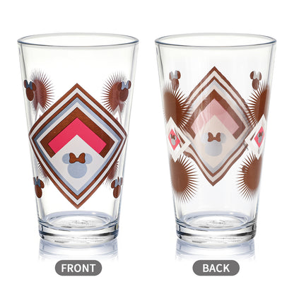 Disney Minnie Mouse 480ml Glass and Twin Straw Set, 16.9oz Retro Geometric Drinking Glass with 2 Reusable Metal Straws, Officially Licensed 3-Piece Kids Set