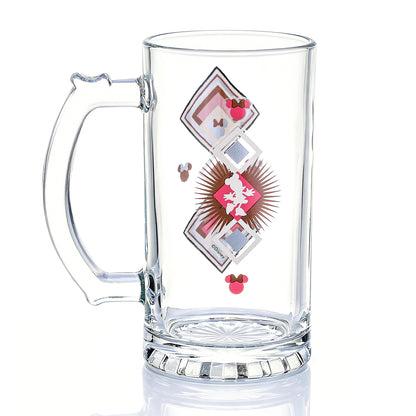 Disney Minnie Mouse 500ml Glass Beer Mug, 16.9oz Retro Geometric Tankard Stein with Handle, Officially Licensed Glassware