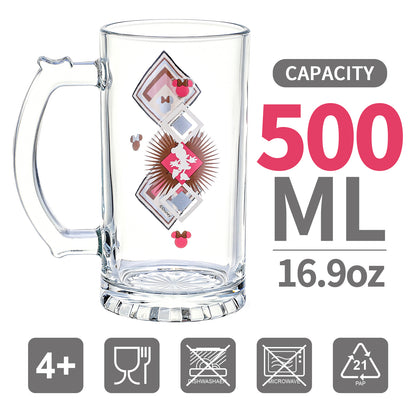 Disney Minnie Mouse 500ml Glass Beer Mug, 16.9oz Retro Geometric Tankard Stein with Handle, Officially Licensed Glassware