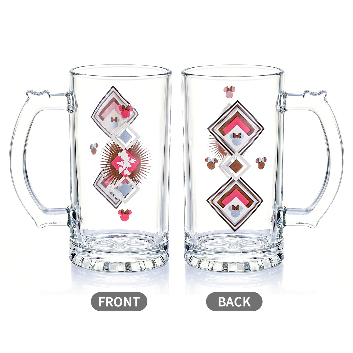 Disney Minnie Mouse 500ml Glass Beer Mug, 16.9oz Retro Geometric Tankard Stein with Handle, Officially Licensed Glassware