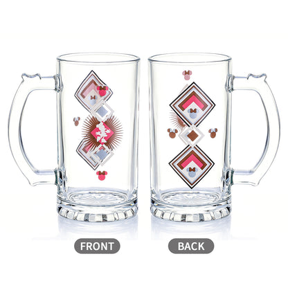 Disney Minnie Mouse 500ml Glass Beer Mug, 16.9oz Retro Geometric Tankard Stein with Handle, Officially Licensed Glassware