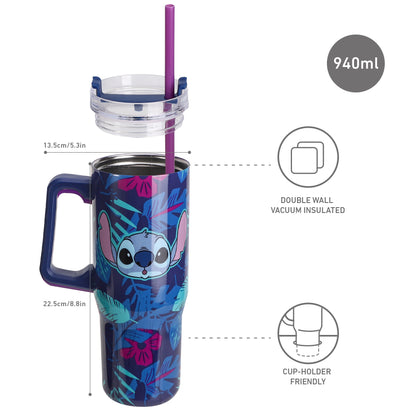 Stitch 940mL/33oz Double Walled Vacuum Insulated Stainless Steel Tumbler Cup with Handle and Straw