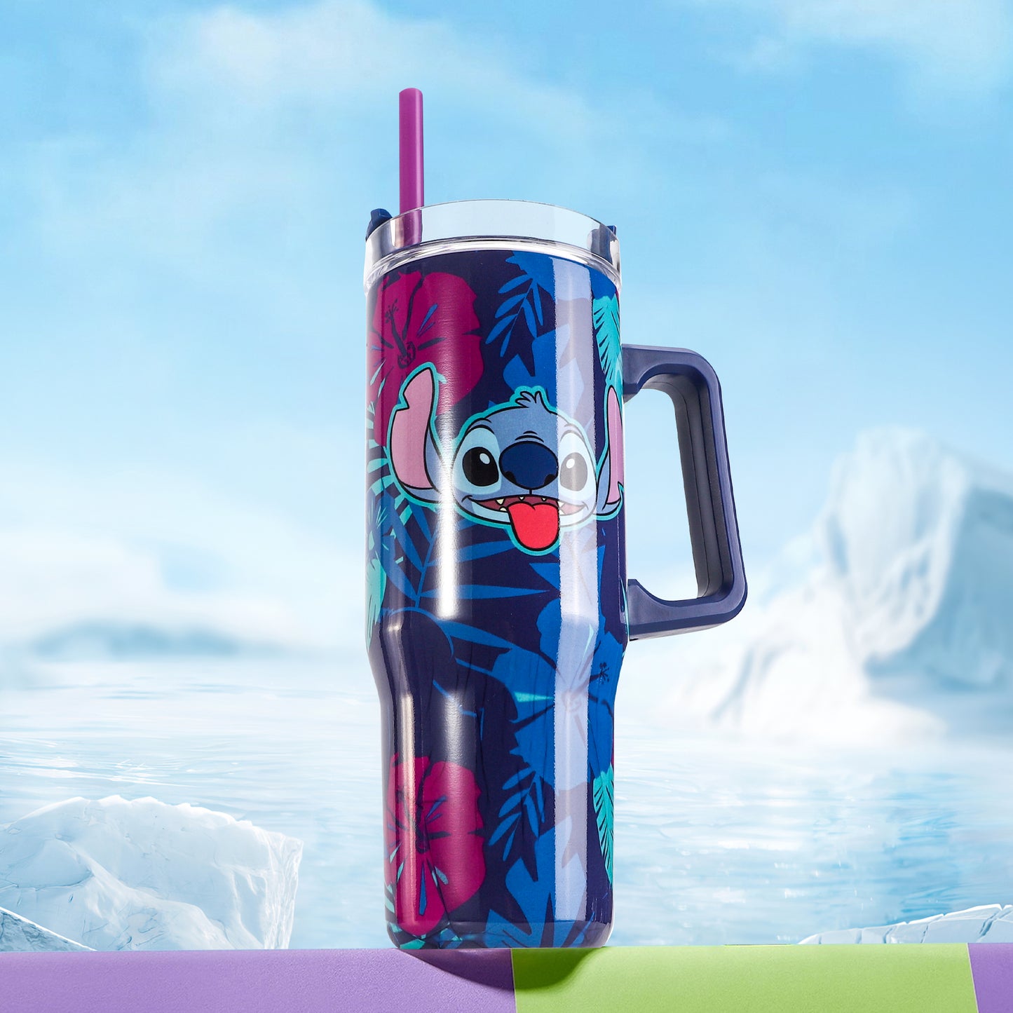 Stitch 940mL/33oz Double Walled Vacuum Insulated Stainless Steel Tumbler Cup with Handle and Straw