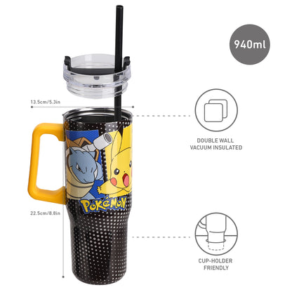 Pokémon 940mL/33oz Double Walled Vacuum Insulated Stainless Steel Tumbler Cup with Handle and Straw