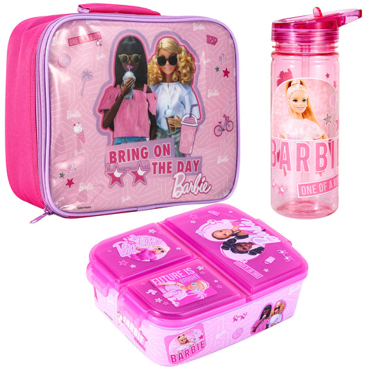 Barbie Kids Lunch Box Set – Insulated Lunch Bag, Multicompartment Lunch Box & 580ml Water Bottle, BPA Free