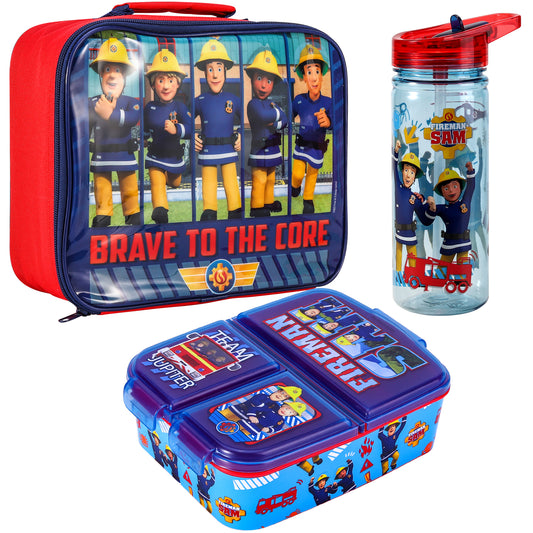 Fireman Sam Kids Lunch Box Set – Insulated Lunch Bag, Multicompartment Lunch Box & 580ml Water Bottle, BPA Free