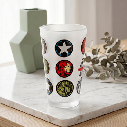 Marvel Avengers 480ml Frosted Glass Tumbler, 16.9oz Drinking Glass Cup with Iron Man, Hulk & Captain America Icons, Officially Licensed Kids Adults Glassware, Thick Base