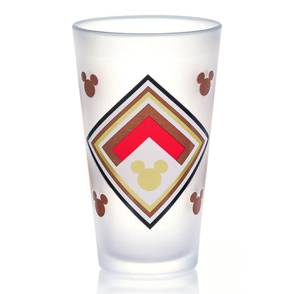 Disney Mickey Mouse 480ml Frosted Glass Tumbler, 16.9oz Retro Geometric Drinking Glass Cup, Officially Licensed Kids Glassware, Thick Base