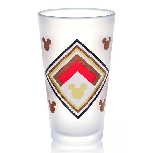 Disney Mickey Mouse 480ml Frosted Glass Tumbler, 16.9oz Retro Geometric Drinking Glass Cup, Officially Licensed Kids Glassware, Thick Base