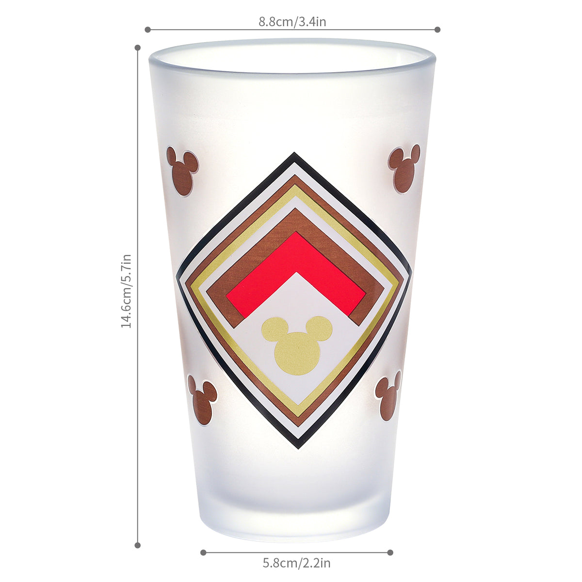 Disney Mickey Mouse 480ml Frosted Glass Tumbler, 16.9oz Retro Geometric Drinking Glass Cup, Officially Licensed Kids Glassware, Thick Base