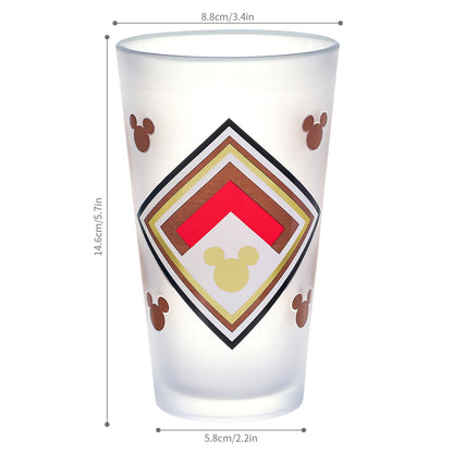 Disney Mickey Mouse 480ml Frosted Glass Tumbler, 16.9oz Retro Geometric Drinking Glass Cup, Officially Licensed Kids Glassware, Thick Base