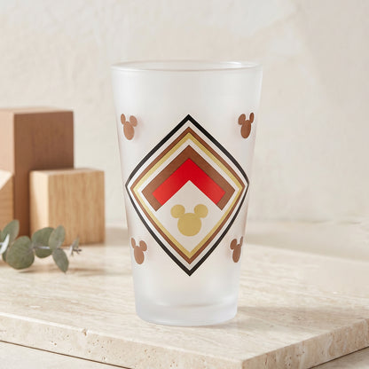 Disney Mickey Mouse 480ml Frosted Glass Tumbler, 16.9oz Retro Geometric Drinking Glass Cup, Officially Licensed Kids Glassware, Thick Base
