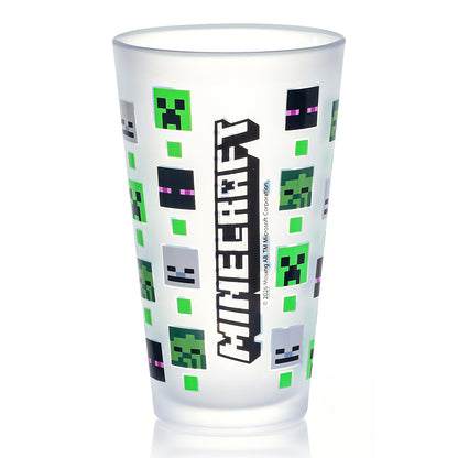 Minecraft 480ml Frosted Glass Tumbler, 16.9oz Drinking Glass Cup with Creeper, Enderman & Skeleton Mobs, Officially Licensed Kids Glassware, Thick Base