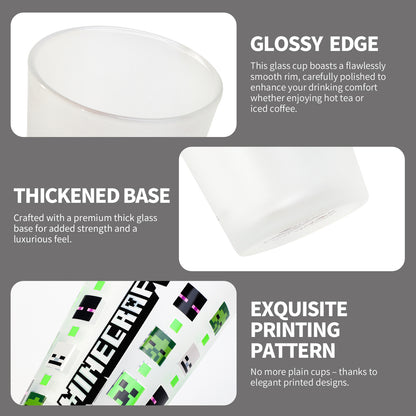 Minecraft 480ml Frosted Glass Tumbler, 16.9oz Drinking Glass Cup with Creeper, Enderman & Skeleton Mobs, Officially Licensed Kids Glassware, Thick Base
