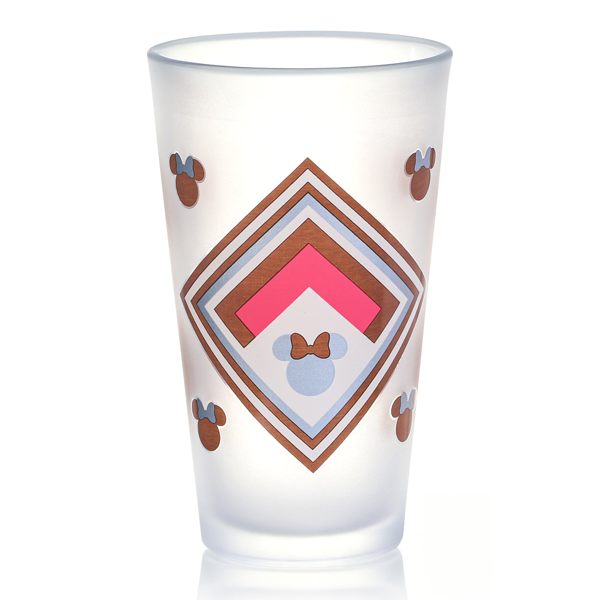 Disney Minnie Mouse 480ml Frosted Glass Tumbler, 16.9oz Retro Geometric Drinking Glass Cup, Officially Licensed Kids Glassware, Thick Base