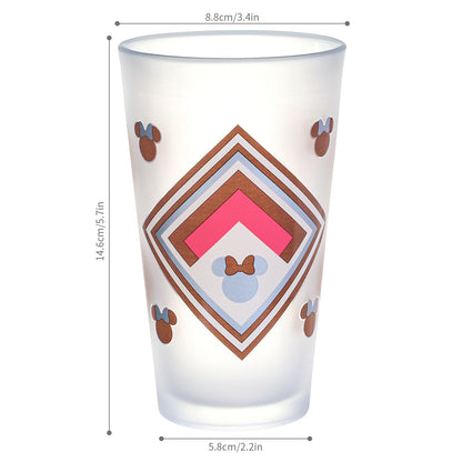 Disney Minnie Mouse 480ml Frosted Glass Tumbler, 16.9oz Retro Geometric Drinking Glass Cup, Officially Licensed Kids Glassware, Thick Base