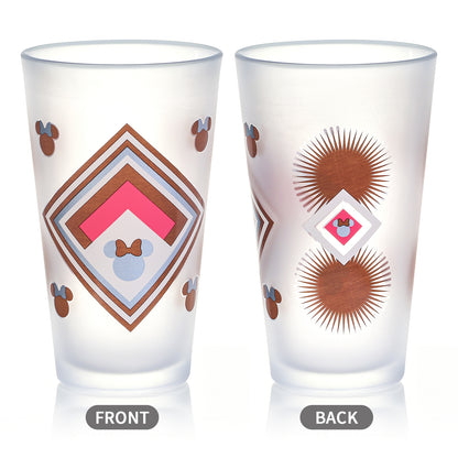 Disney Minnie Mouse 480ml Frosted Glass Tumbler, 16.9oz Retro Geometric Drinking Glass Cup, Officially Licensed Kids Glassware, Thick Base