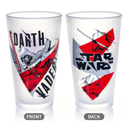 Star Wars 480ml Darth Vader Frosted Glass Tumbler, 16.9oz Drinking Glass Cup with Stormtrooper Design, Officially Licensed Kids Glassware, Thick Base