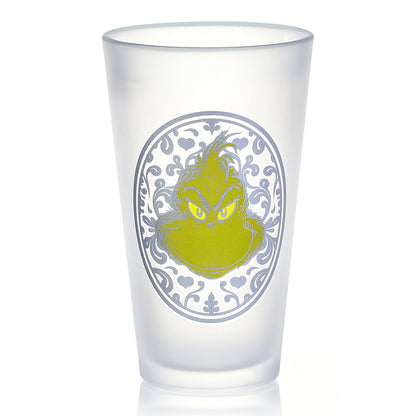 The Grinch 480ml Frosted Glass Tumbler, 16.9oz Mister Grinch Drinking Glass Cup, Officially Licensed Christmas Glassware, Thick Base