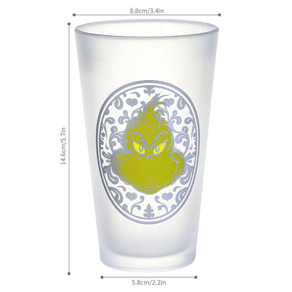 The Grinch 480ml Frosted Glass Tumbler, 16.9oz Mister Grinch Drinking Glass Cup, Officially Licensed Christmas Glassware, Thick Base